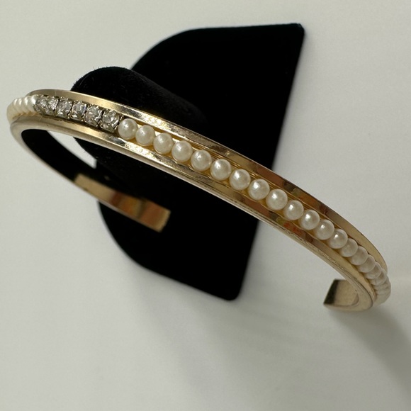 FAUX PEARL CRYSTAL BANGLE CUFF BRACELET GLAM - Picture 12 of 16